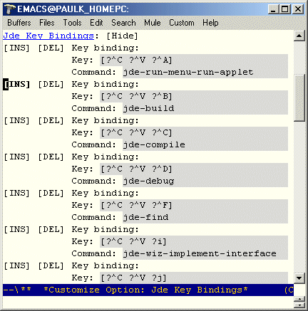 Screenshot showing key bindings buffer.